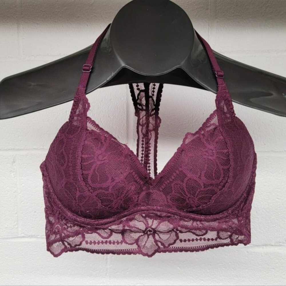 Pink Burgundy Lace Racerback Bra Size Small